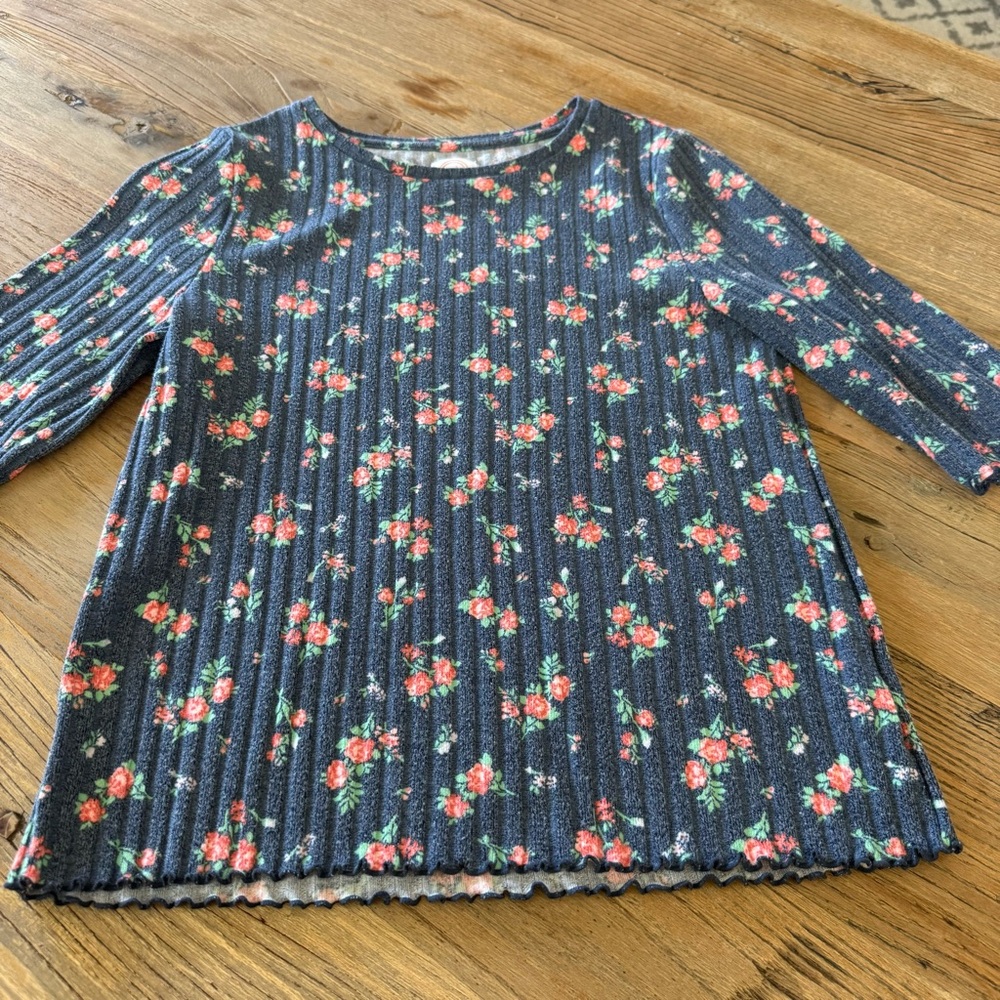Floral Top - Gray with Red and Green Accents - Picture 2 of 6